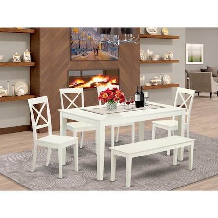 East West Furniture 6 Piece Capri Dining Room Set - Linen White CABO6-LWH-W